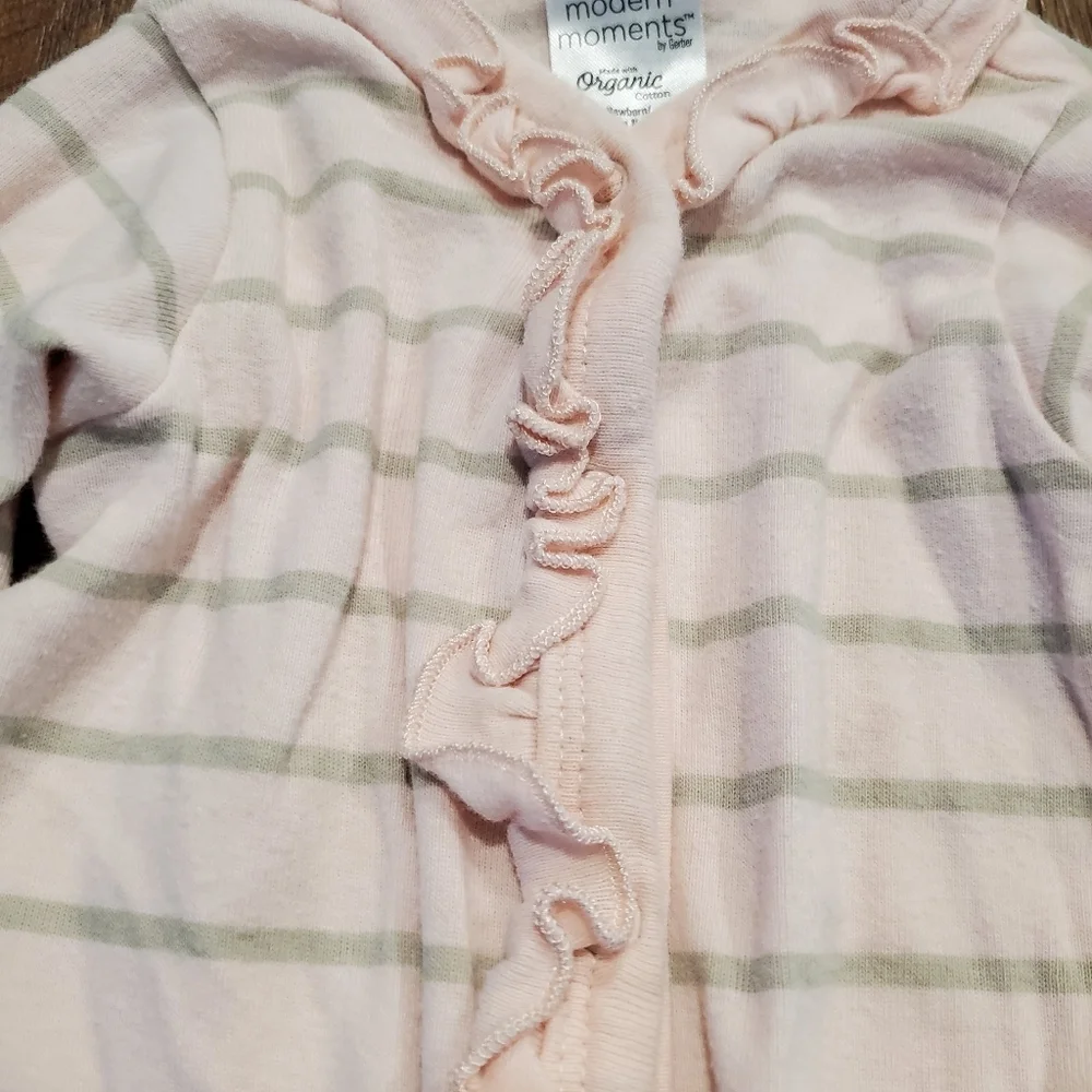 Gerber Modern Moments Cotton Baby Girl Footed Pajamas PJs Sleep Pink Ruffle NB